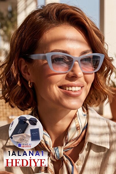 Lozzo Kadın UV400 Gri Çerçeve Cat Eyes Güneş Gözlüğü 23009 C15 Degrade Cam