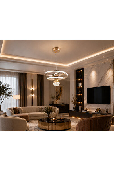 GUSTO LİGHTİNG VALERİA MODERN GOLD LED SARKIT AVİZE,3 RENK YANABİLEN MODERN A...