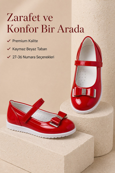 fao shop 7/24 Girl's Red Ballerina Shoes, Size 35, Orthopedic Sole, Strapped,...