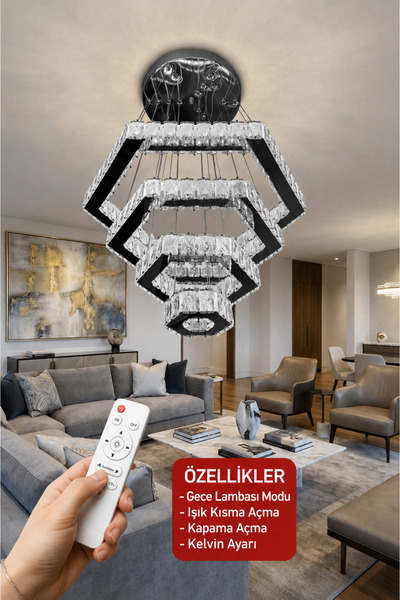 G-Light Diamond 4 Katlı Kristal Taşlı Modern Sarkıt LED Avize