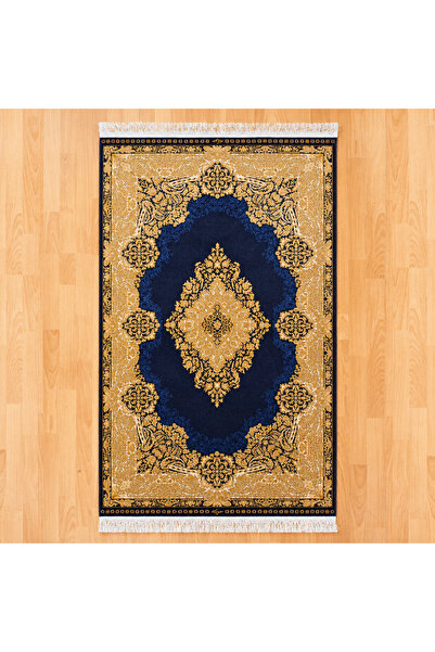 MEVLANA BAZAAR Elmas Motifli 90 x 150 CM İpek Halı Mavi