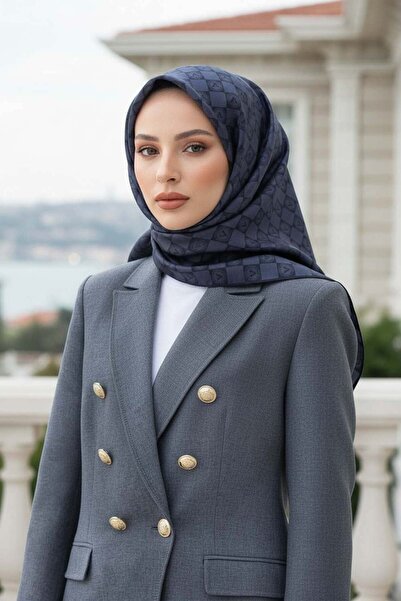 Vissona %100 Twill İpek Monogram Desenli Füme Renkli 90x90 Eşarp Dikim Şekli ...