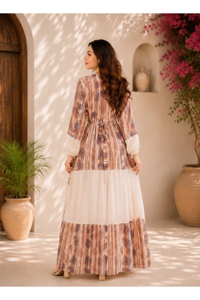 amaan Women's Elegant Long Embroidered Jalabiya Patchwork Print, for Special occasions & Gatherings K-7940