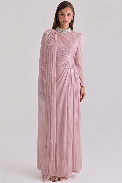 Olcay Umhang mit Stein- und Volan-Details, Yoryo-Seiden-Hijab-Abendkleid PUDR...