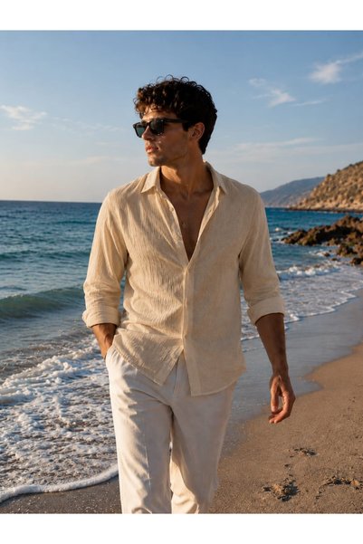 Wise&Go Store Men's Cotton Linen Shirt Comfortable Fit Summer Shirt