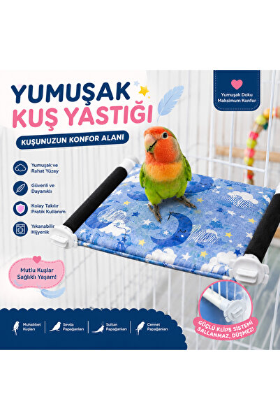 AlaPet Kuş Yatağı Yumuşak Dinlenme Yastığı Çift Taraflı Uyku Tüneği Mavili Su...