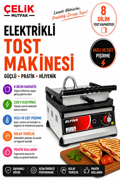 ALPİNA MUTFAK Alpina 8 Dilim (8lik) Tost Makinesi 220V Büfe Kafe ve Ev Tipi Y...