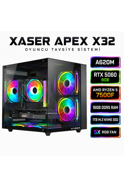 XASER Apex x32 Ryzen 5 7500F-A620M-K/ASUS RTX 5060 DUAL /1TB M.2/16GB DDR5 Si...