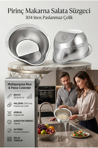 Creatividad Solutions Inox Strainer Rice Pasta Salad Strainer 304 Stainless S...