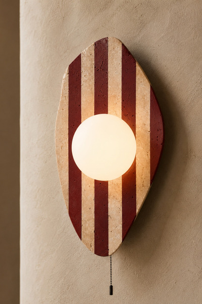 Baz Aydınlatma Striped Travertine Marble Wall Sconce with Band and Checkered Chain Switch Decorative Lighting G9 Bulb Included
