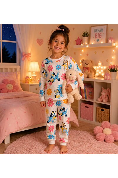 Pajama Shop Devojčin komplet od 100% pamuk dela, bela tkanina, dugi rukavi, z...