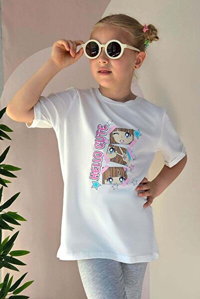 Breeze Tricou pentru fete cu imprimeu Fată care face poze drăguțe, 4-9 ani, Ecru