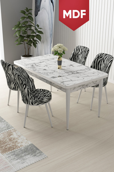 Canisa Concept Nil Serisi 70x110 MDF Sabit Mutfak Masası Takımı Beyaz Mermer ...