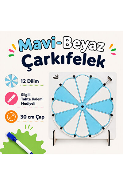 VoleeCraft MAVİ-BEYAZ Çarkıfelek Oyunu Ahşap Eğitim Materyali