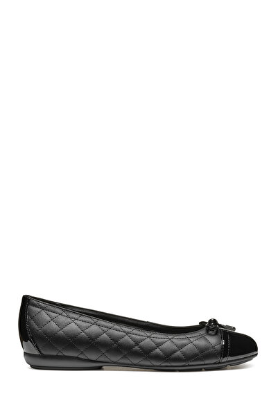 Geox Women's Black Annytah Quilted Patterned Genuine Leather Ballerinas, Summ...