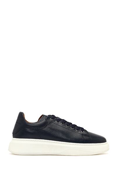 Derimod Men's Navy Blue Lace-Up Thick Soled Genuine Leather Sneaker, Winter S...
