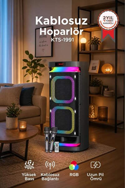 Torima Bluetooth Hoparlör Led Işıklı Mikrofonlu Kumandalı Speaker KTS-1991 Siyah