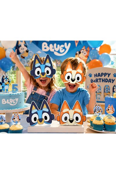 DODOMAR Bluey Karton Maske 6lı Çocuk Doğum Günü Parti Kostüm Aksesuarı Seti