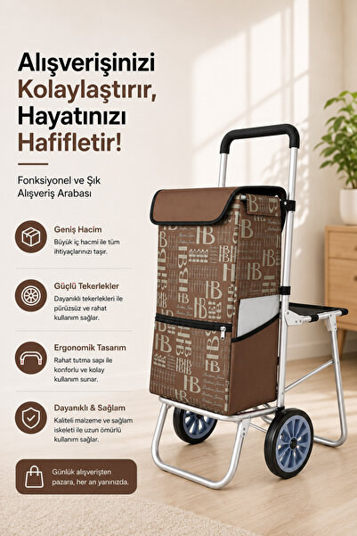 Vadi Katlanabilir Oturaklı Alüminyum Gövdeli Pazar Arabası – Sessiz Tekerlek,...