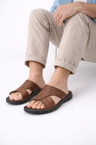 Kristal Kr.98 Anatomical Sole Genuine Leather Men's Slippers
