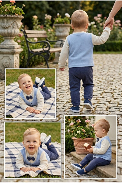 meyastore Baby Boy Suit with Bow Tie and Vest Look