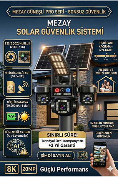 mezay 4g solar Dış Mekan 360 Derece Çift Antenli Güvenlik Kamerası