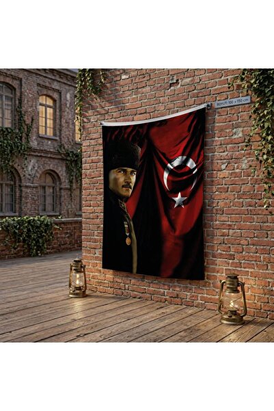 puntodizayn Türk Bayrağı Kalpaklı Atatürk Fotoğraflı Türkiye Bayrağı poster B...
