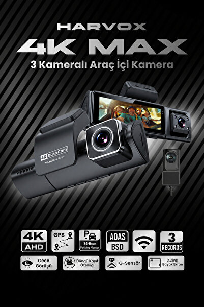 HARVOX Araç İçi Kamera 4K HD Görüntü WiFi GPS ADAS Özellikli Yapay Zekalı 24 ...