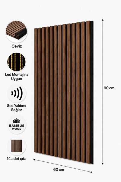 DETAYPOLİURETAN Mdf Ahşap Akustik Duvar Paneli 60-90 Cm ( Ceviz )