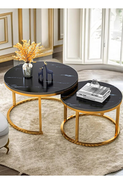 table طقم قهوة دائري من قطعتين، طاولات جانبية لغرفة المعيشة، طاولات قهوة متدا...