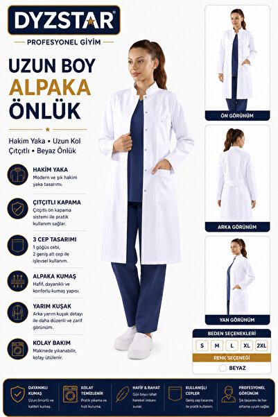 Generic Brand DYZSTAR Dugačka alpaka bela kecelja sa sudijevim ovratnikom, du...