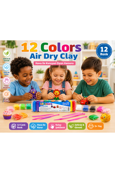 Genel Markalar 12 Canlı Renk Air Dry Clay Zıplayan Havayla Kuruyan Kil Oyun H...