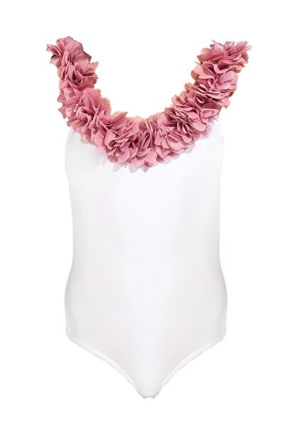 Lovekini Beachwear Juliet W|DP Çiçekli Beyaz Çocuk Mayo