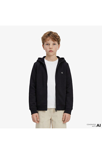 Calvin Klein Mini Badge Zip Through Çocuk Siyah Sweatshirt