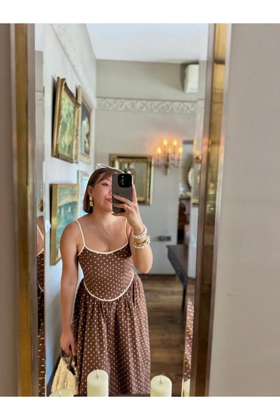 FK PYNAPPEL Straped Midi Women's Dress with Pockets in Brown