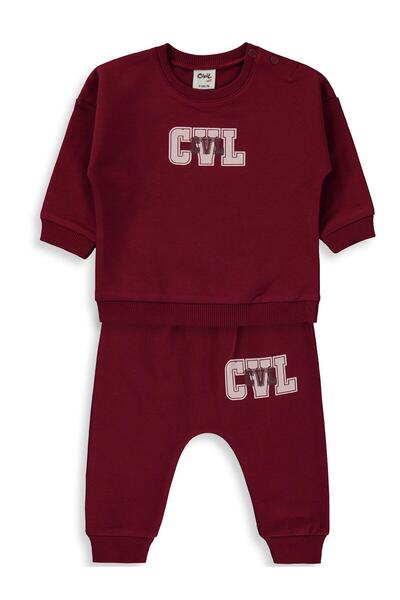 Civil Baby CVL Baskılı 6-18 Ay Takım - Bordo