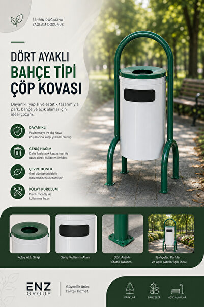 Palex Dört Ayaklı Bahçe Tipi Çöp Kovası Boyalı