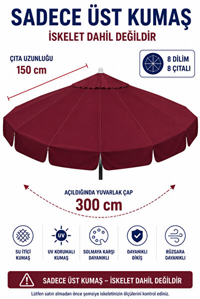 Düvenci Bordo Polyester Kumaş (300 cm / 8 telli makaralı şemsiye ile uyumlu)