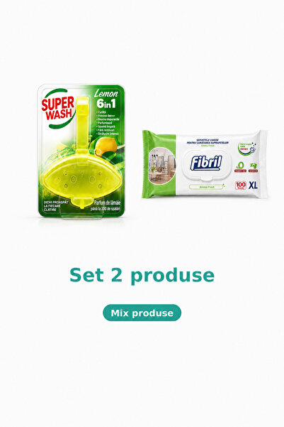 Fibril Baie, Set 2 Produse: Odorizant WC Lemon, Servetele umede suprafete XL ...
