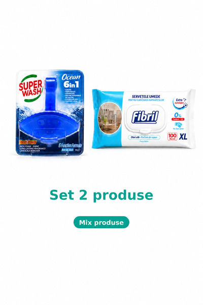 Fibril Baie, Set 2 Produse: Odorizant WC Ocean, Servetele umede pentru supraf...
