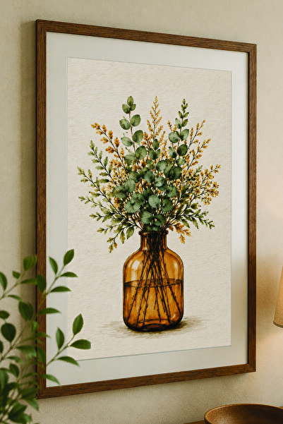 ARTI HOME Natürel Çiçek Vazolu Dekoratif Tablo – Minimalist Duvar Dekoru
