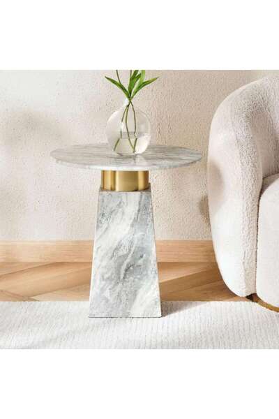 PAN HOME Amindi End Table Marble - Natural & Gold