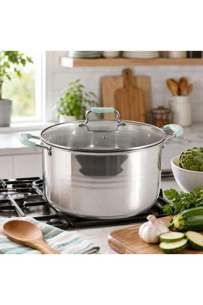 PAN HOME Casa Stainless Steel Cooking Pot With Lid Dia32cm -Chrome