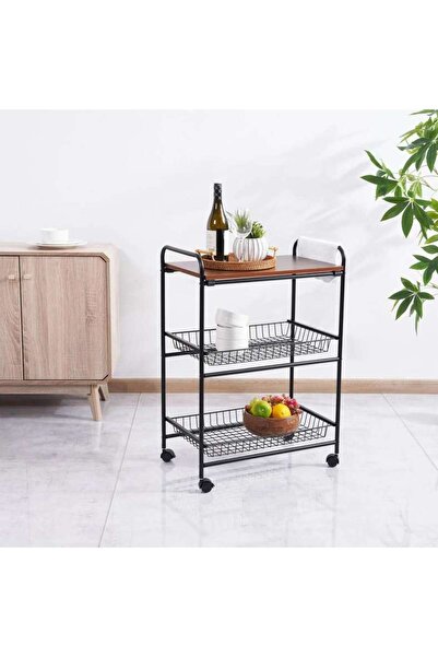 PAN HOME عربة مطبخ نوتيكا بثلاثة طبقات مع لوح 60x36x86 سم - أسود