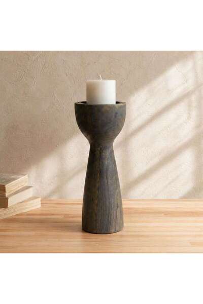 PAN HOME Aeon Mango Wood Taper Candle Holder 10x10x30cm -white