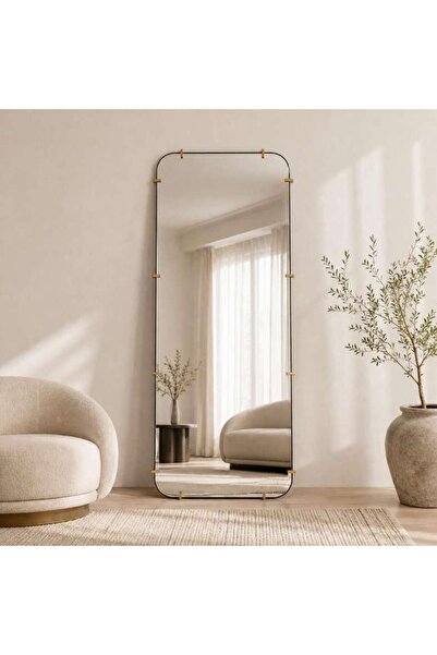 PAN HOME Heritage Metal Rectangle Floor Mirror With Rivets 70x182cm - Gold