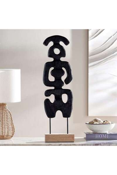 PAN HOME تمثال خشبي تجريدي من جورا 20x8x76 سم - أسود