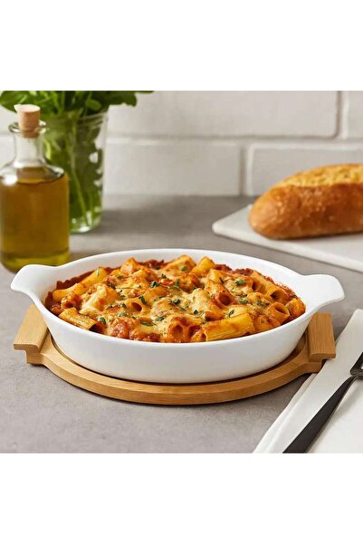 PAN HOME طبق خبز بيضاوي من ناتورا مع قاعدة من الخيزران سعة 2.2 لتر - أبيض
