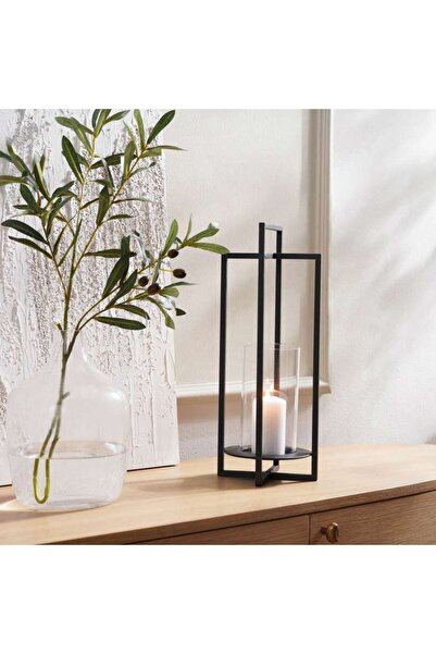 PAN HOME فانوس معدني زجاجي من فيبي مقاس 18x18x45 سم - أسود