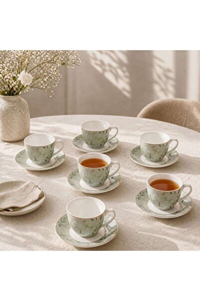 PAN HOME Green Meadow 12-piece Tea Cup & Saucer Set 200ml -green